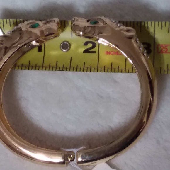 Leopard Heads Spring Back Bracelet Gold Tone Clear Rhinestones Natasha - Picture 5 of 9